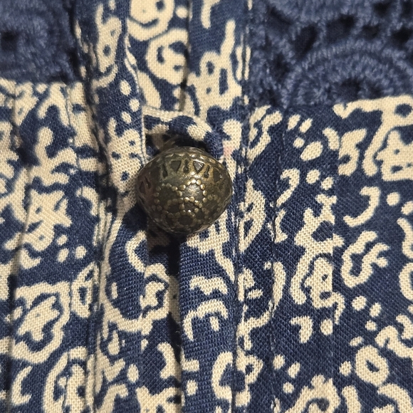 Maeve Anthropologie Hiver Blue Lace Panel 3/4 Boho Flare Sleeve Peasant Blouse 2 - Picture 5 of 9